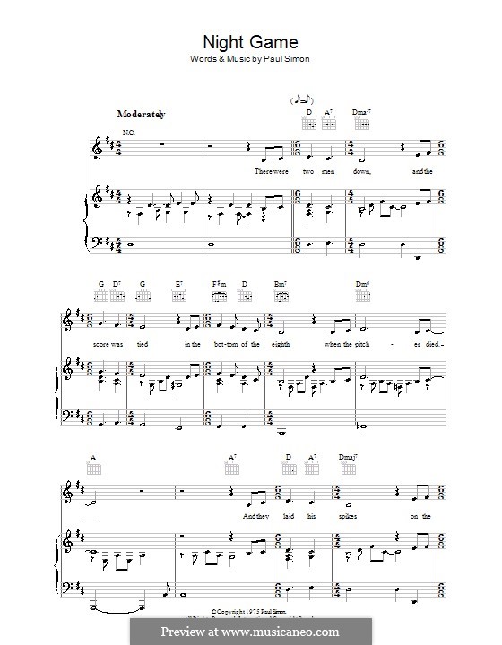 Night Game: Для голоса и фортепиано (или гитары) by Paul Simon