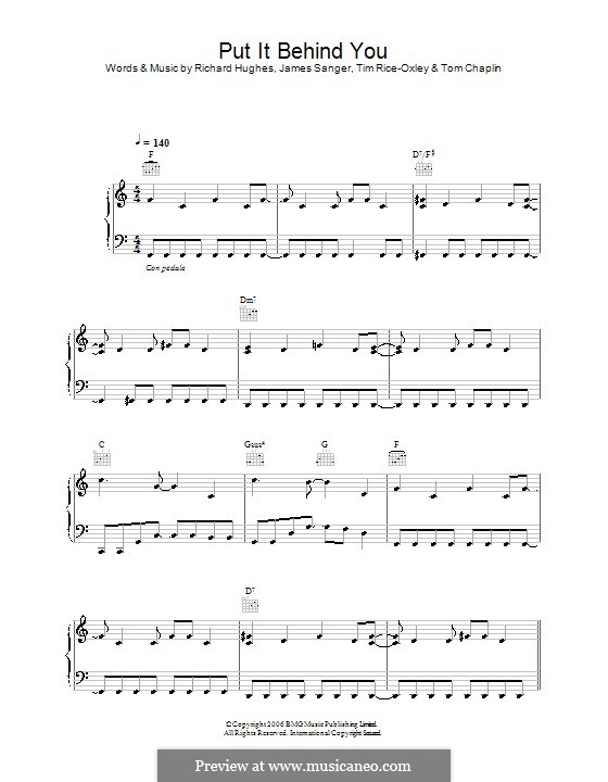 Put It Behind You (Keane): Для голоса и фортепиано (или гитары) by James Sanger, Richard Hughes, Tim Rice-Oxley, Tom Chaplin