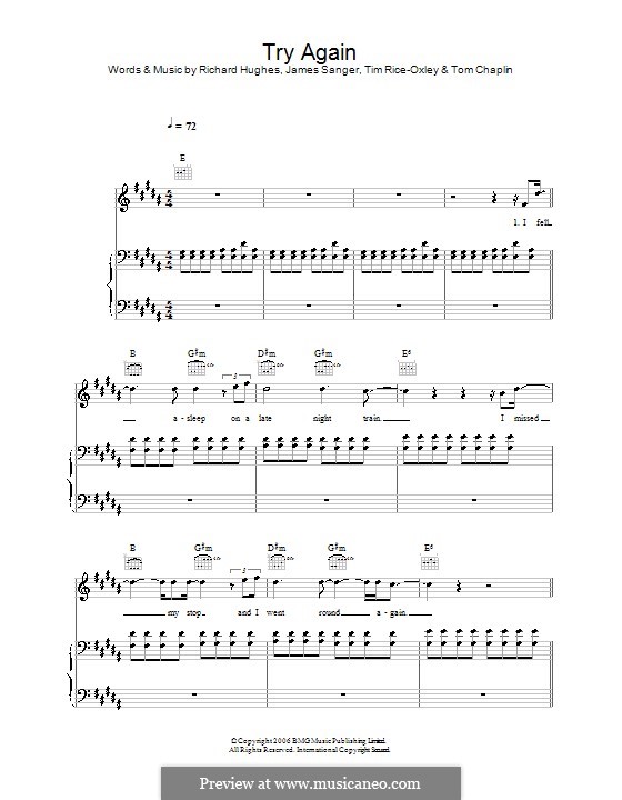 Try Again (Keane): Для голоса и фортепиано (или гитары) by James Sanger, Richard Hughes, Tim Rice-Oxley, Tom Chaplin