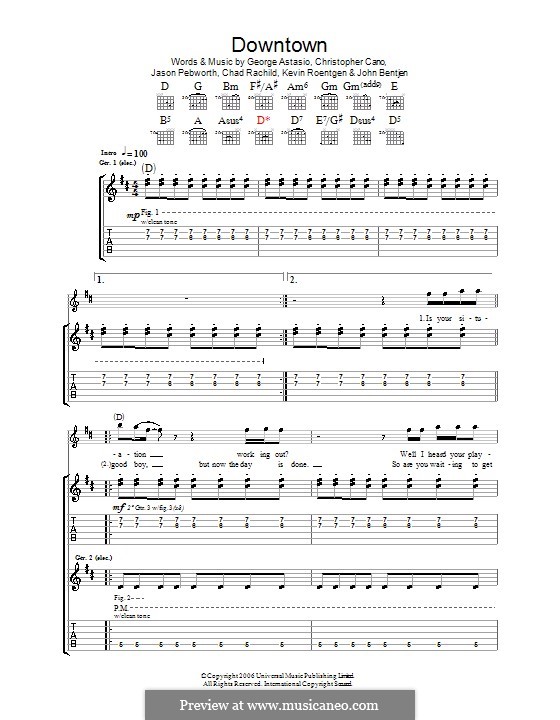 Downtown (Orson): Гитарная табулатура by Chad Rachild, Christopher Cano, George Astasio, Jason Pebworth, John Bentjen, Kevin Roentgen