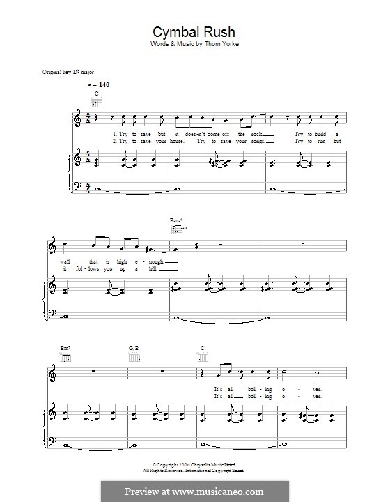 Cymbal Rush: Для голоса и фортепиано (или гитары) by Thomas Yorke