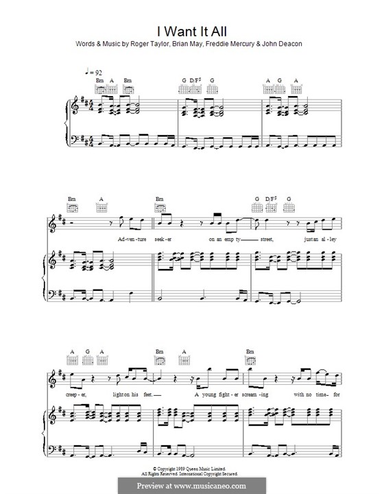 I Want it All (Queen): Для голоса и фортепиано (или гитары) by Brian May, Freddie Mercury, John Deacon, Roger Taylor