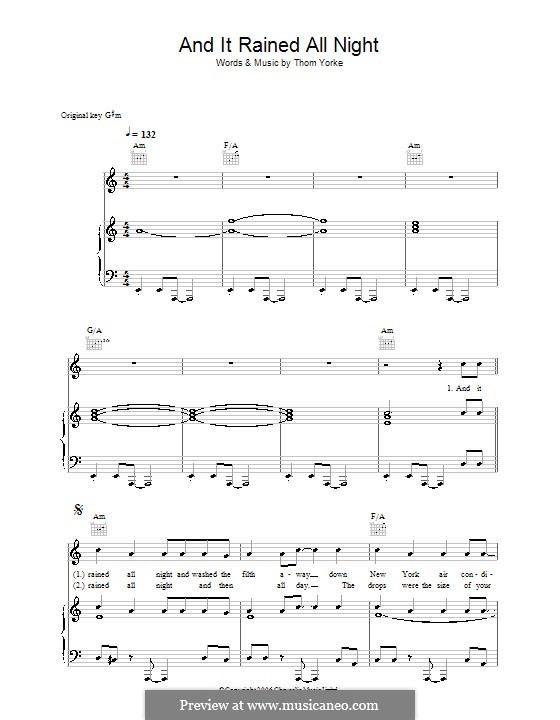 And It Rained All Night: Для голоса и фортепиано (или гитары) by Thomas Yorke