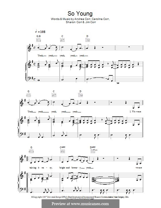 So Young (The Corrs): Для голоса и фортепиано (или гитары) by Andrea Corr, Caroline Corr, Jim Corr, Sharon Corr