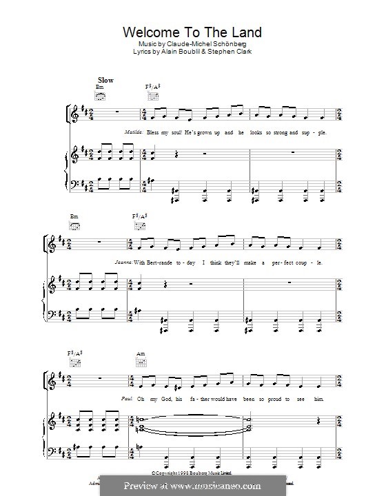 Welcome to the Land: Для голоса и фортепиано (или гитары) by Claude-Michel Schönberg