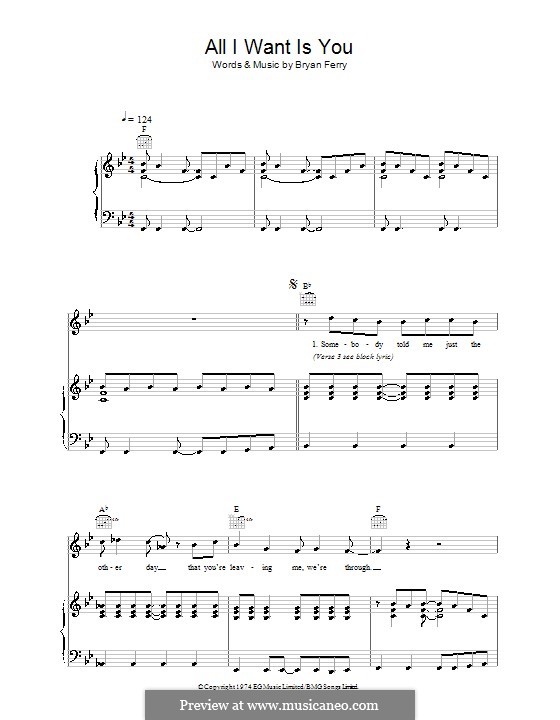 All I Want Is You (Roxy Music): Для голоса и фортепиано (или гитары) by Bryan Ferry