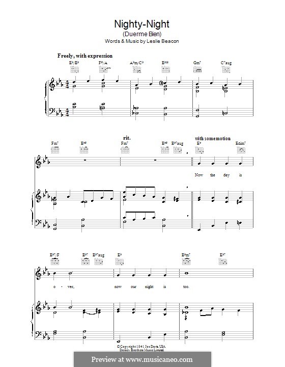 Nighty-Night (Duerme Bien): Для голоса и фортепиано (или гитары) by Leslie Beacon