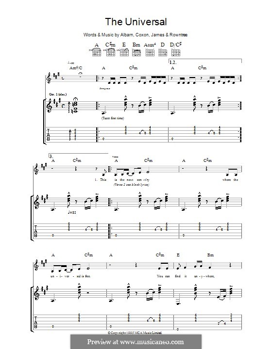 The Universal (Blur): Для гитары с табулатурой by Alex James, Damon Albarn, David Rowntree, Graham Coxon