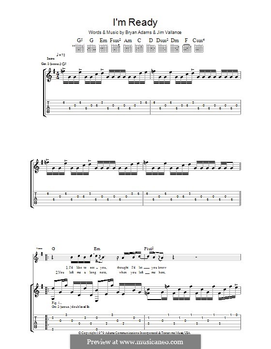 I'm Ready: Гитарная табулатура by Bryan Adams, Jim Vallance