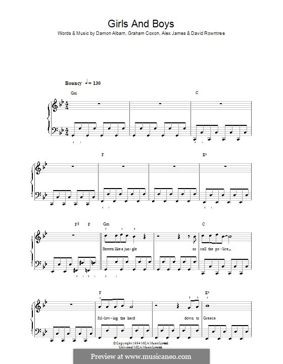 Girls and Boys (Blur): Для начинающего пианиста by Alex James, Damon Albarn, David Rowntree, Graham Coxon