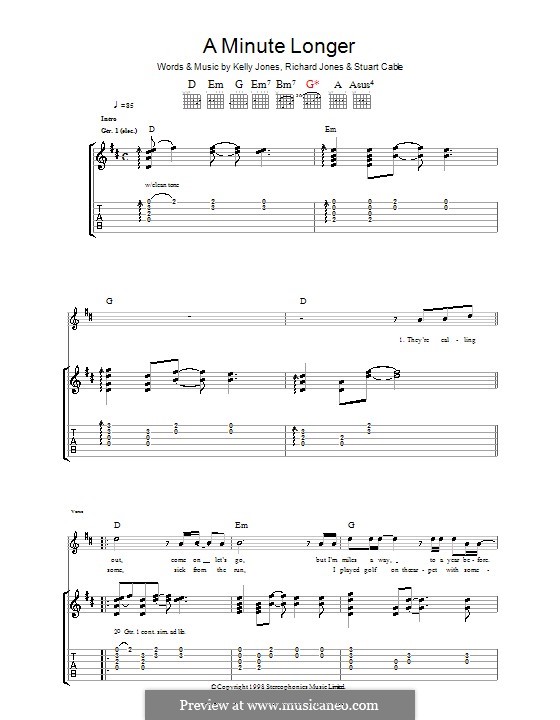A Minute Longer (Stereophonics): Гитарная табулатура by Kelly Jones, Richard Jones, Stuart Cable