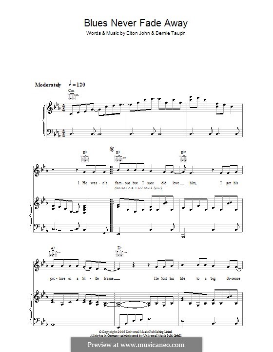 Blues Never Fade Away: Для голоса и фортепиано (или гитары) by Elton John