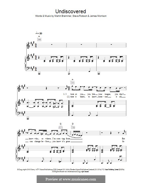 Undiscovered (James Morrison): Для голоса и фортепиано (или гитары) by Martin Brammer, Steve Robson