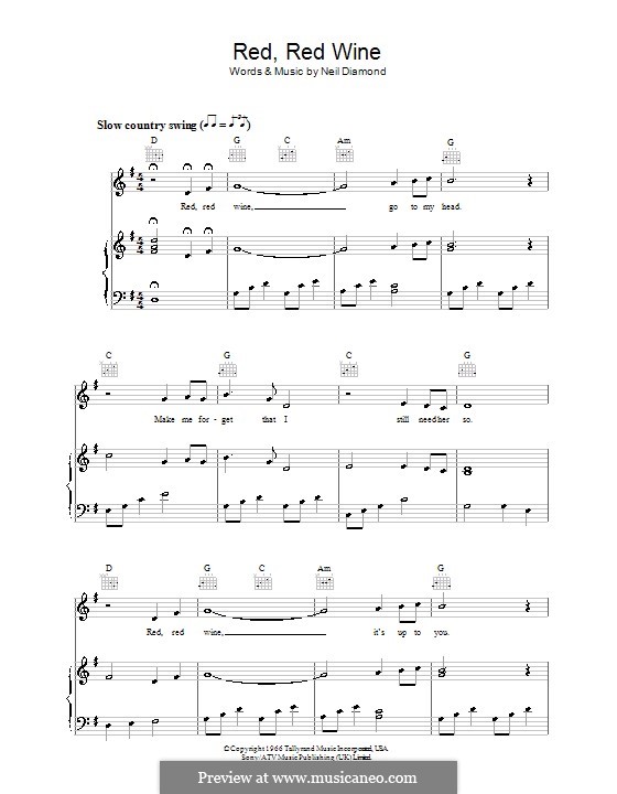 Red, Red Wine (UB40): Для голоса и фортепиано (или гитары) by Neil Diamond