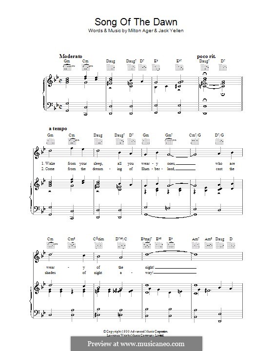 Song of the Dawn: Для голоса и фортепиано (или гитары) by Milton Ager