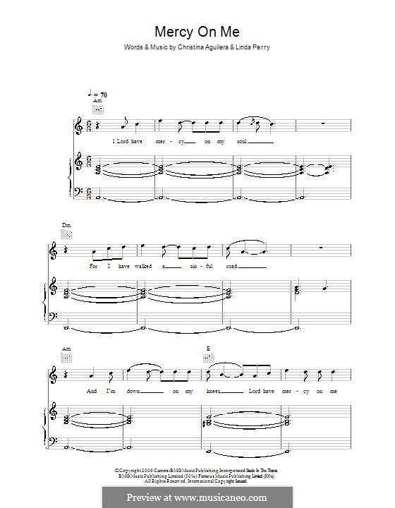 Mercy on Me (Christina Aguilera): Для голоса и фортепиано (или гитары) by Linda Perry