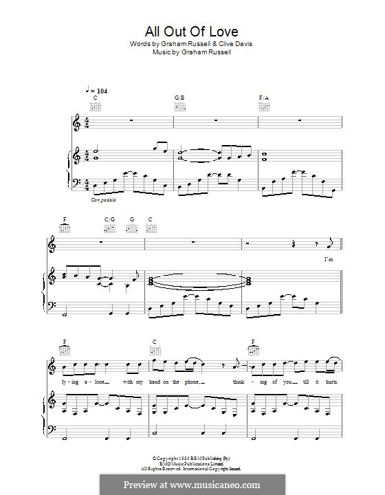 All Out of Love: Для голоса и фортепиано или гитары (Westlife) by Clive Davis, Graham Russell