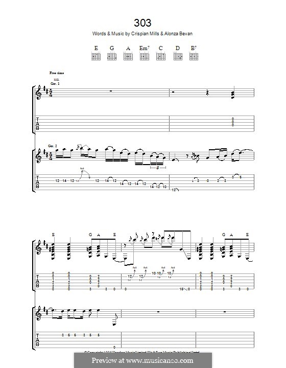 303 (Kula Shaker): Гитарная табулатура by Alonza Bevan, Crispian Mills