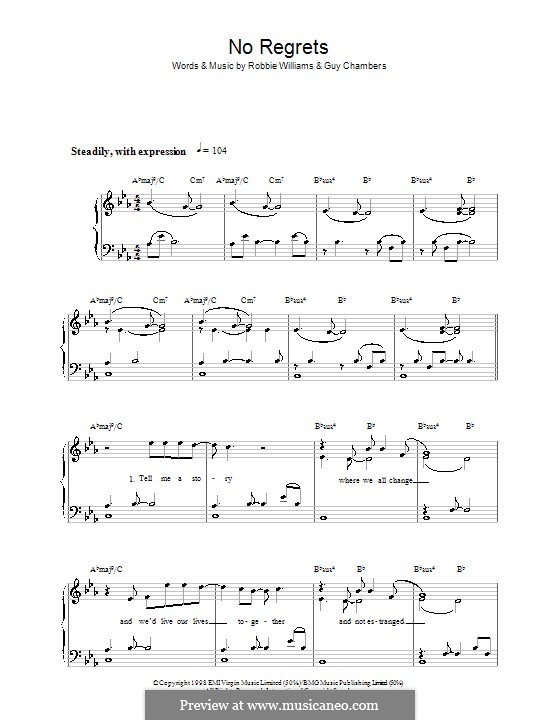 No Regrets: Для фортепиано (легкий уровень) by Guy Chambers, Robbie Williams