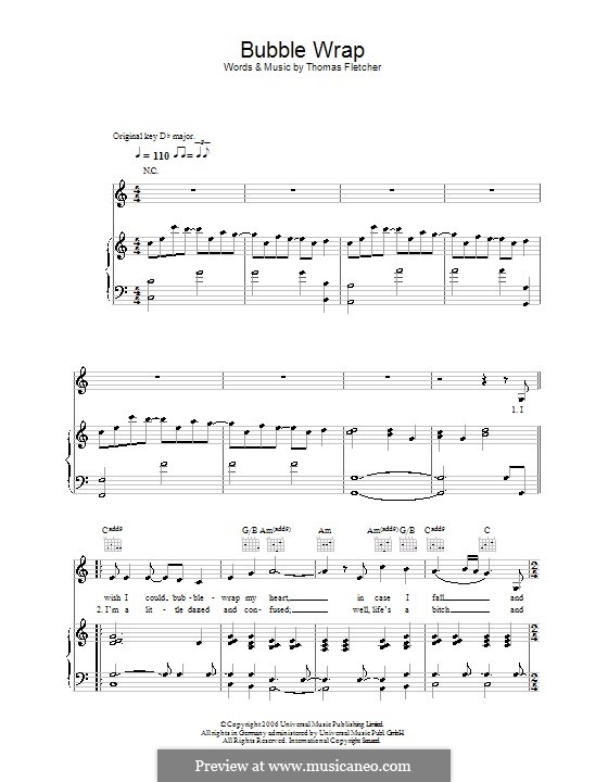 Bubble Wrap (McFly): Для голоса и фортепиано (или гитары) by Tom Fletcher