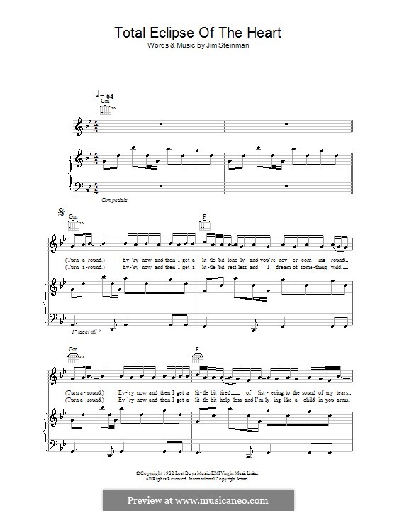 Total Eclipse of the Heart (Bonnie Tyler): Для голоса и фортепиано (или гитары) by Jim Steinman