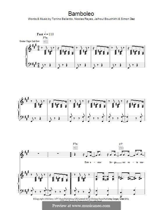 Bamboleo (Gipsy Kings): Для голоса и фортепиано (или гитары) by Jahloul Bouchikhi, Nicolas Reyes, Simon Diaz, Tonino Baliardo