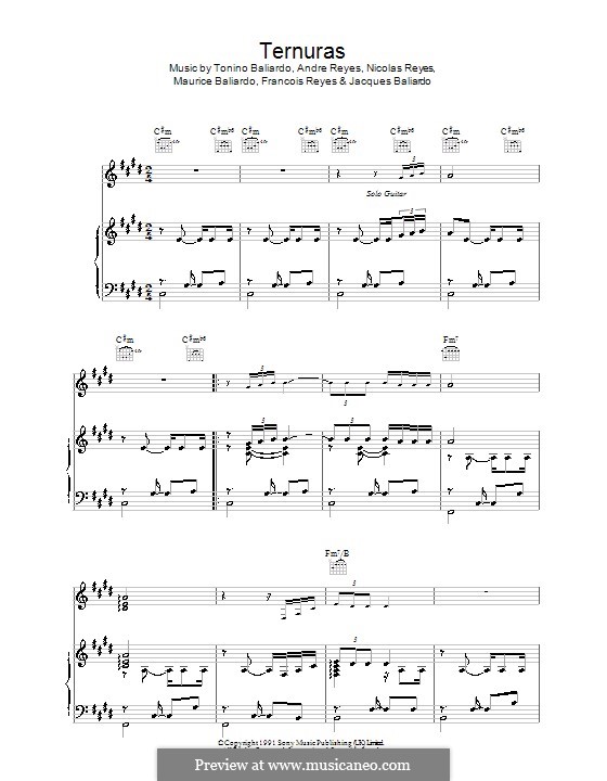 Ternuras (Gipsy Kings): Для голоса и фортепиано (или гитары) by Andre Reyes, Francois Reyes, Jacques Baliardo, Maurice Baliardo, Nicolas Reyes, Tonino Baliardo
