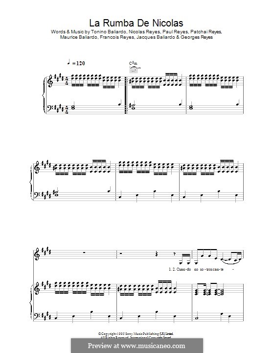 La Rumba De Nicolas (Gipsy Kings): Для голоса и фортепиано (или гитары) by Francois Reyes, Georges Reyes, Jacques Baliardo, Maurice Baliardo, Nicolas Reyes, Patchai Reyes, Paul Reyes, Tonino Baliardo