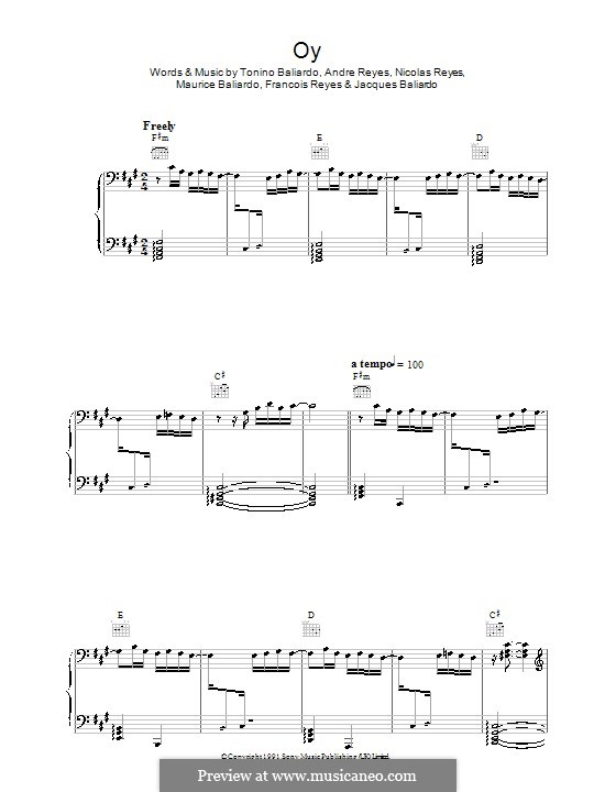 Oy (Gipsy Kings): Для голоса и фортепиано (или гитары) by Andre Reyes, Francois Reyes, Jacques Baliardo, Maurice Baliardo, Nicolas Reyes, Tonino Baliardo