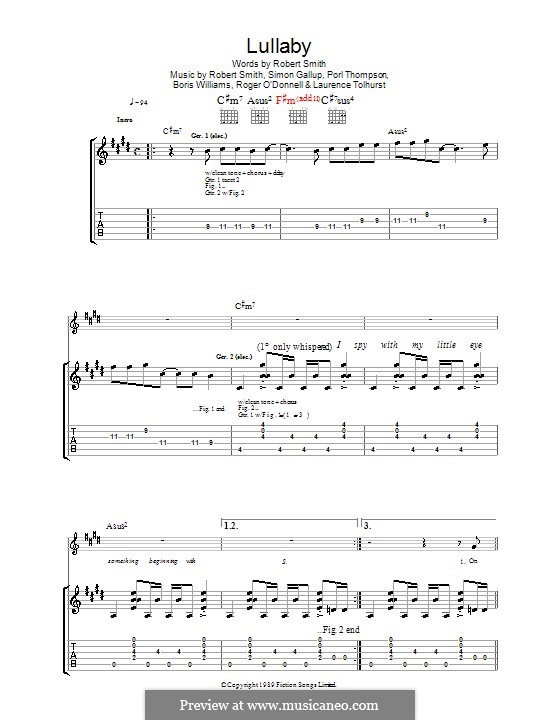 Lullaby (The Cure): Гитарная табулатура by Boris Williams, Laurence Tolhurst, Porl Thompson, Robert Gary Smith, Roger O'Donnell, Simon Gallup