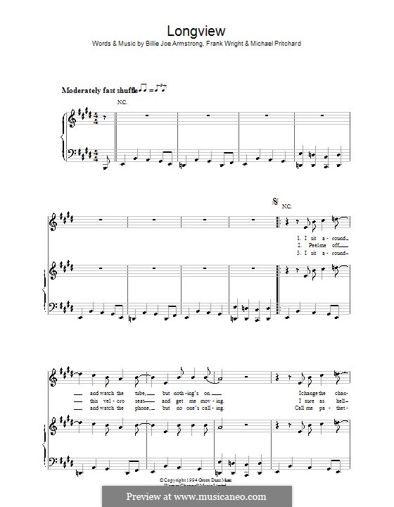 Longview (Green Day): Для голоса и фортепиано (или гитары) by Billie Joe Armstrong, Tré Cool, Michael Pritchard