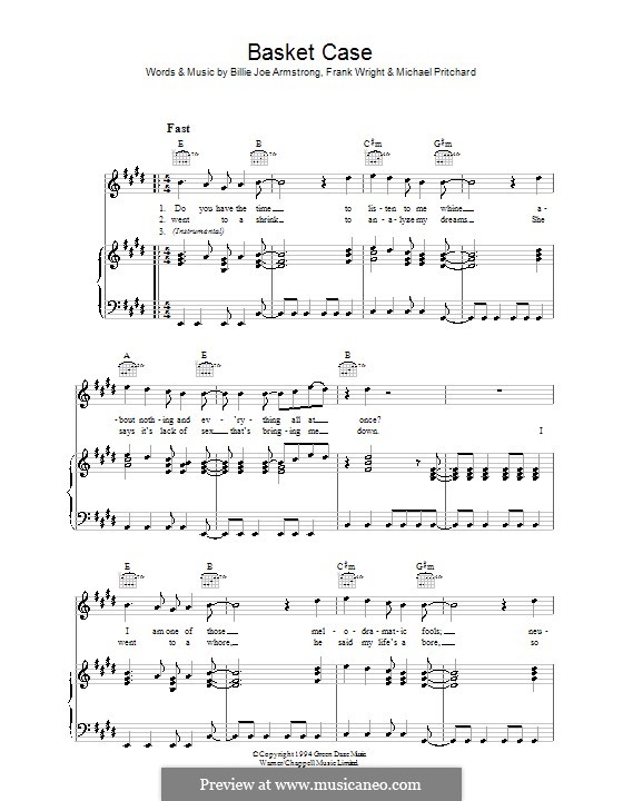 Basket Case (Green Day): Для голоса и фортепиано (или гитары) by Billie Joe Armstrong, Tré Cool, Michael Pritchard
