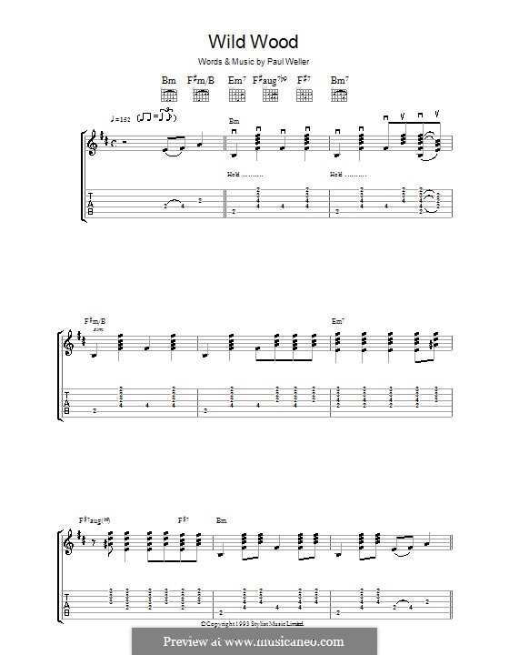 Wild Wood: Гитарная табулатура by Paul Weller