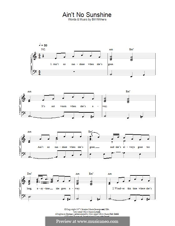 Ain't No Sunshine: Для начинающего пианиста by Bill Withers