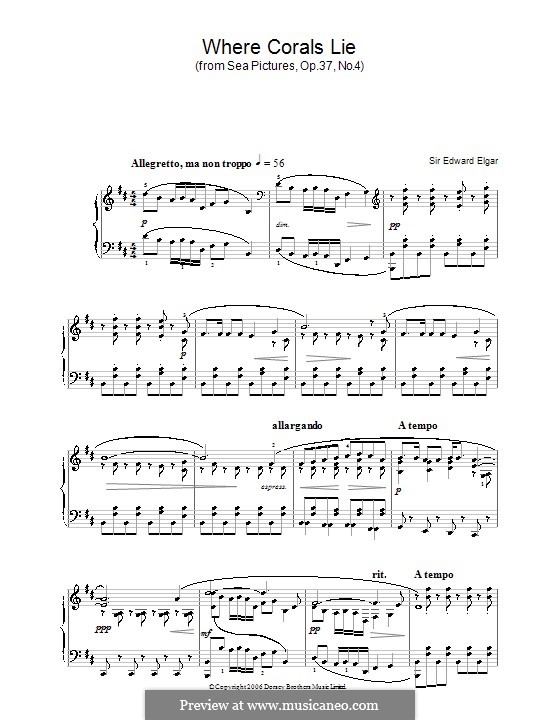 Морские этюды, Op.37: No.4 Where Corals Lie, for piano by Эдуард Элгар