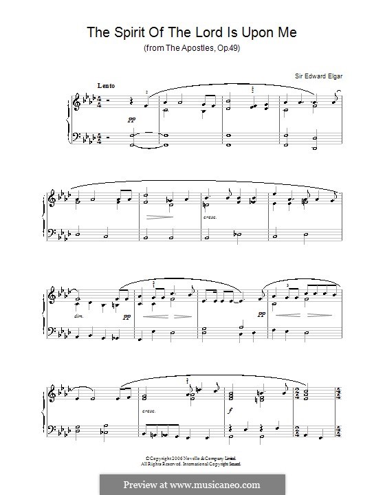 Апостолы, Op.49: Spirit of the Lord is upon Mee, for piano by Эдуард Элгар