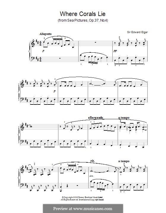 Морские этюды, Op.37: No.4 Where Corals Lie, for piano by Эдуард Элгар