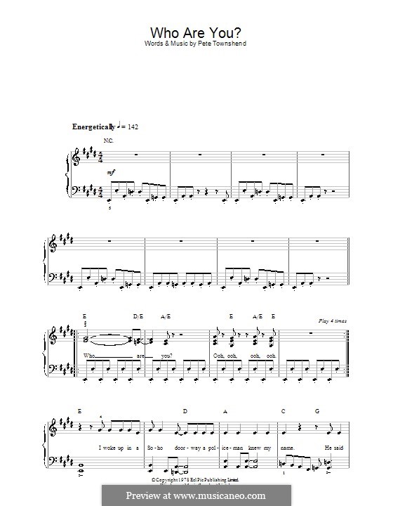 Who Are You? (The Who): Для фортепиано (легкий уровень) by Peter Townshend
