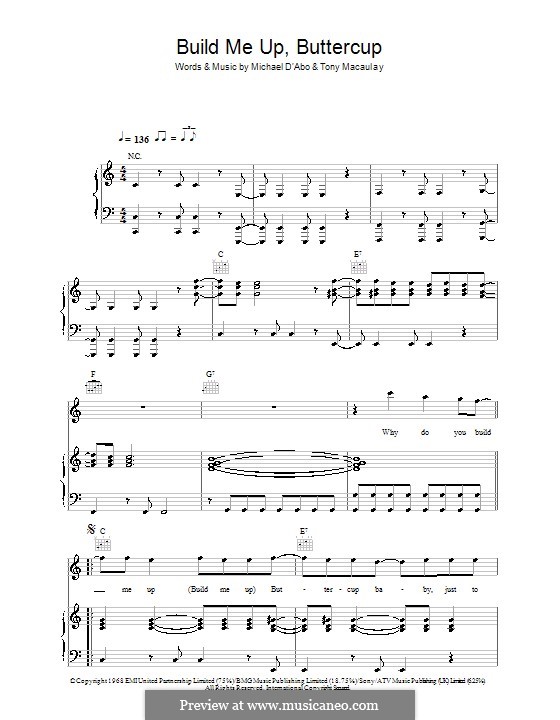 Build Me Up Buttercup (The Foundations): Для голоса и фортепиано (или гитары) by Michael D'Abo, Tony Macaulay