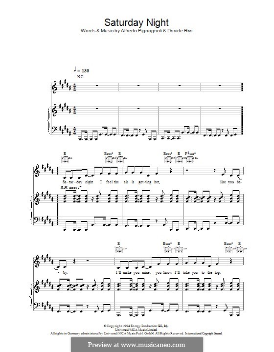 Saturday Night (Whigfield): Для голоса и фортепиано (или гитары) by Alfredo Pignagnoli, Davide Riva