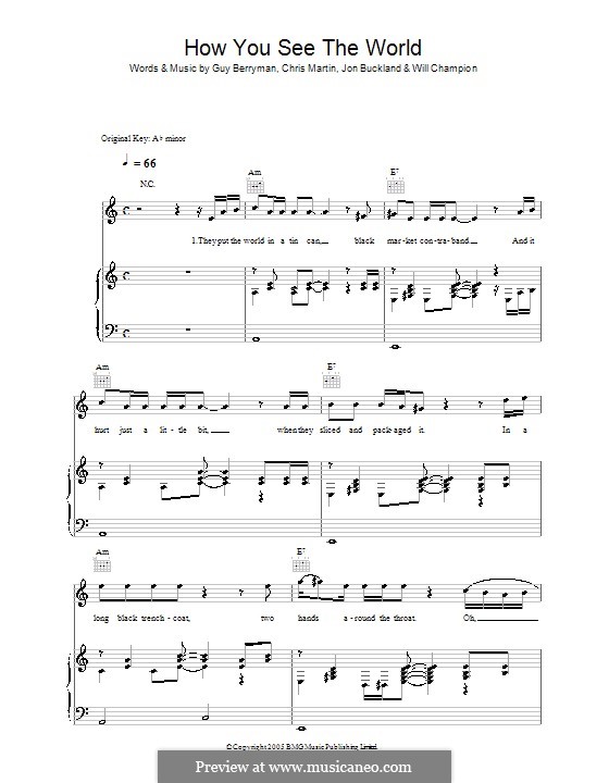 How You See the World (Coldplay): Для голоса и фортепиано (или гитары) by Chris Martin, Guy Berryman, Jonny Buckland, Will Champion