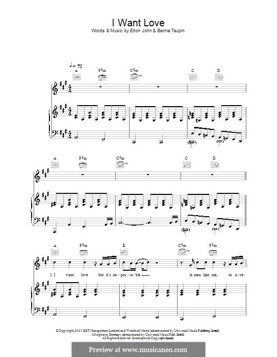 I Want Love: Для голоса и фортепиано (или гитары) by Elton John