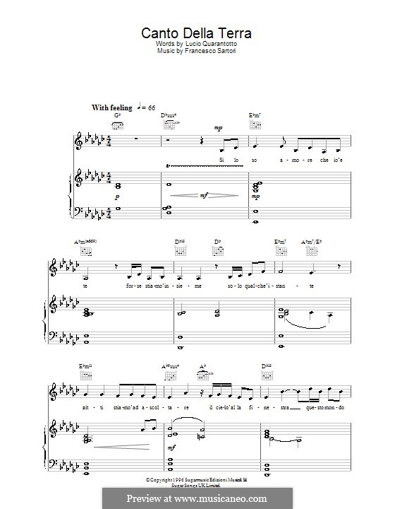 Canto della terra: Для голоса и фортепиано или гитары (Katherine Jenkins) by Francesco Sartori