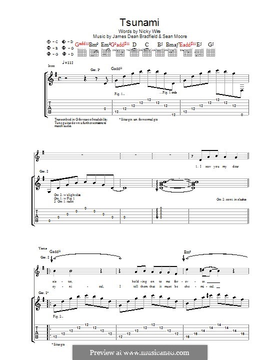 Tsunami (The Manic Street Preachers): Гитарная табулатура by James Dean Bradfield, Sean Moore