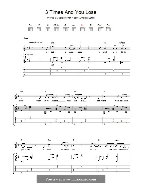 3 Times and You Lose (Travis): Гитарная табулатура by Andrew Dunlop, Fran Healy
