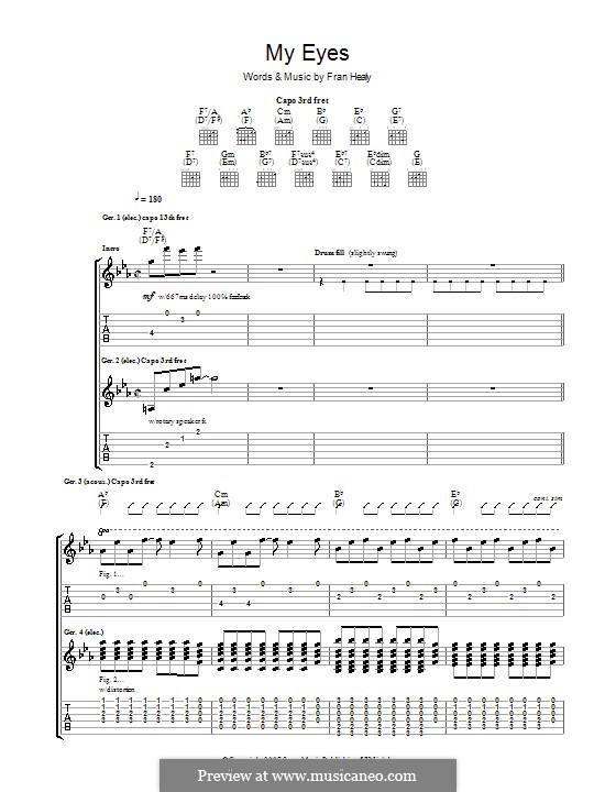 My Eyes (Travis): Гитарная табулатура by Fran Healy