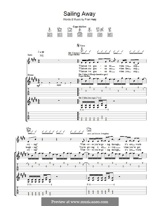 Sailing Away (Travis): Гитарная табулатура by Fran Healy