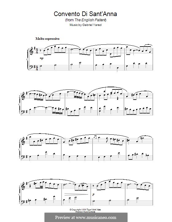 Convento di Sant'anna (from The English Patient): Для фортепиано by Gabriel Yared