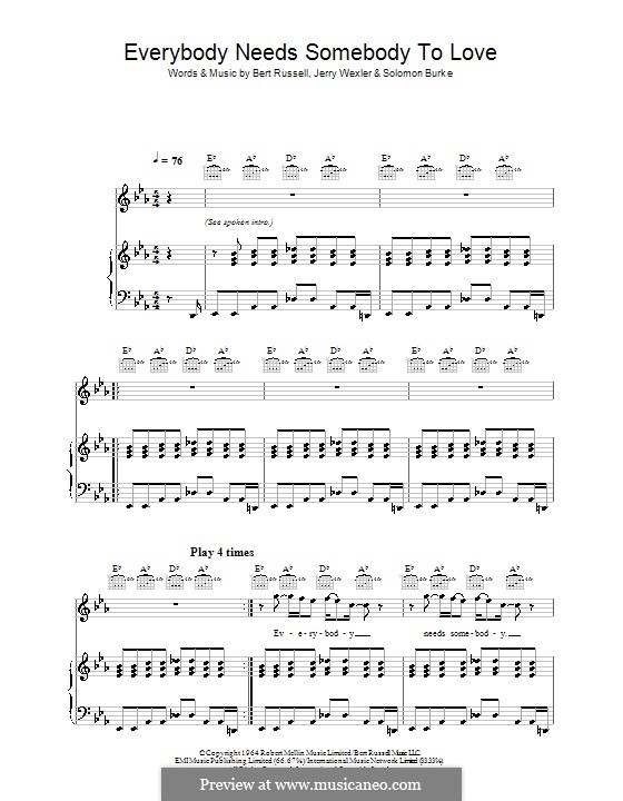 Everybody Needs Somebody to Love (The Blues Brothers): Для голоса и фортепиано (или гитары) by Bert Russell, Jerry Wexler, Solomon Burke