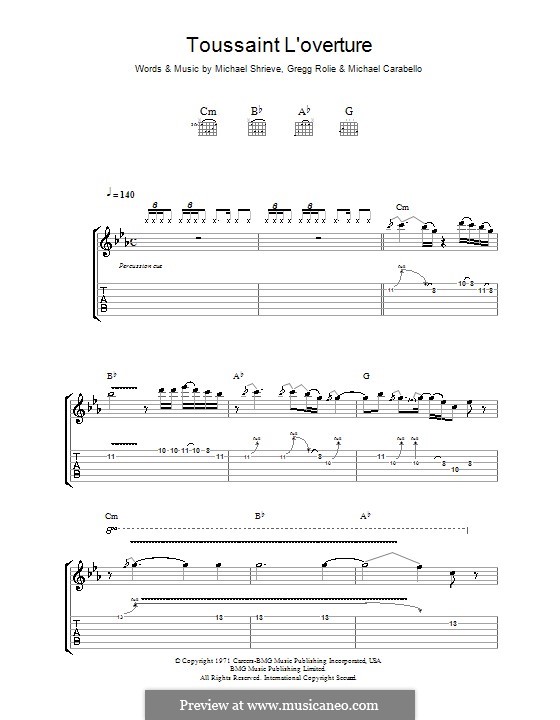 Toussaint l'Overture (Santana): Гитарная табулатура by Gregg Rolie, Michael Carabello, Michael Shrieve